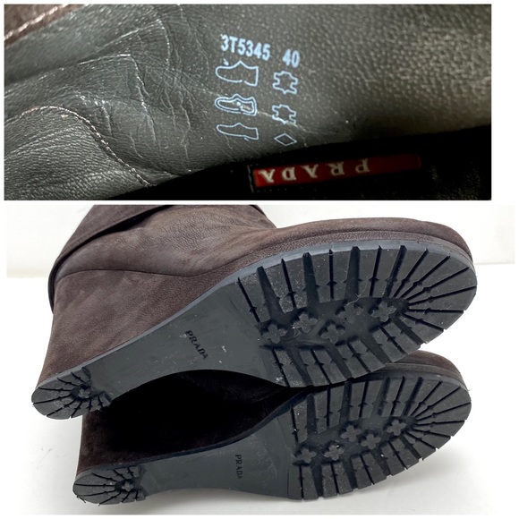 Prada Fold Over Cuffs Leather Wedge Bootie in Chocolate Brown - Picture 11 of 12